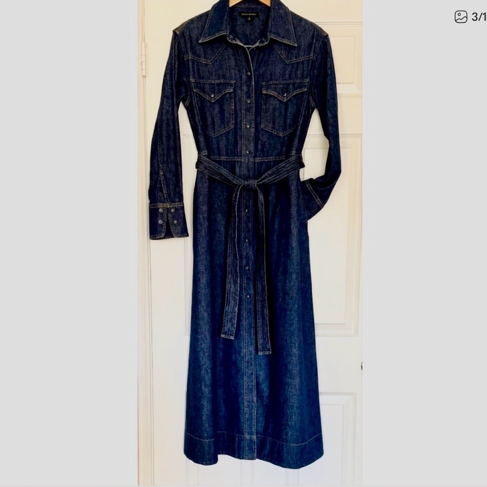Banana Republic Dark Blue Denim Long Sleeve Maxi Coat/Dress